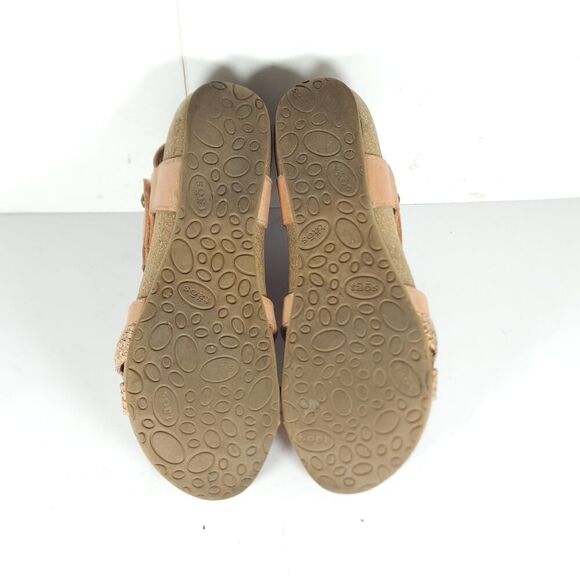 Taos Women’s Trulie US9-9,5 Cantaloupe Leather Woven Cork Wedge Strappy Sandals - Picture 9 of 16